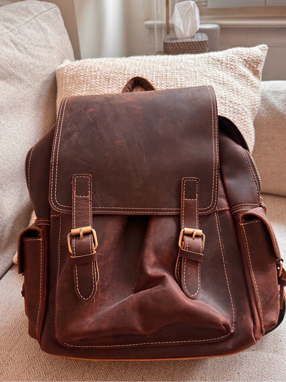 Classic Brown Leather Backpack